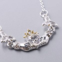 New - Silver Color Claddaugh Charm Style Necklace - Women’s Jewelry 
