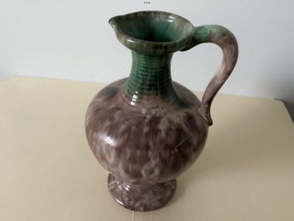 1950s Vase Jug German #524 Turned Pottery Drip Glaze Brown - Green