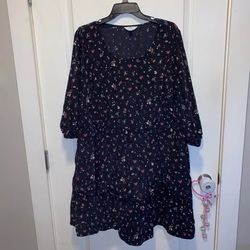 Women’s Corduroy black micro floral Mini Dress ruffle Prairie boho dress size X-Large must pick up
