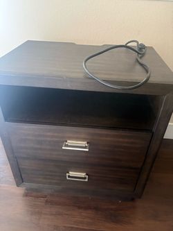 Dark Brown Wood Nightstand with Two Drawers