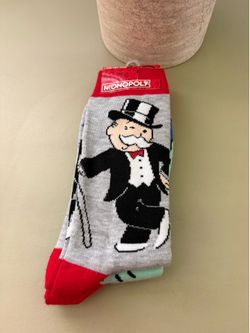 Disney Monopoly Mr. Monopoly & Token Game Crew Socks - Gray, Black & Red