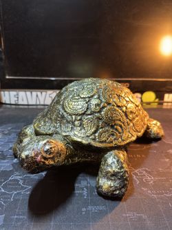 Large Cearmic Turtle - Heavy Vintage Decorative Unique Handmade Sculpure Golden Artwork Art Collectable
