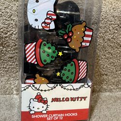 Hello Kitty Santa Hat Cup cakes Christmas Shower Curtain Hooks - Set Of 12