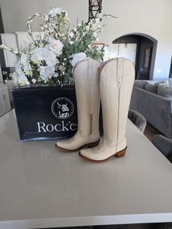Rock'Em Valentina Tall Snip Toe Cowboy Boots – Women’s Size 7 | Bone Color | Brand New in Box
