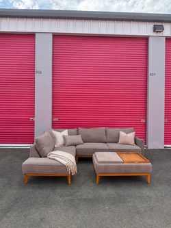 FREE DELIVERY 🚚 Gray L-Shaped Sectional Sofa w/ Storage Ottoman + Coffee Table