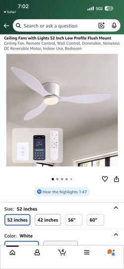 Jamarreon 52" Flush Mount Dimmable Ceiling Fan with LED Lights and Remote