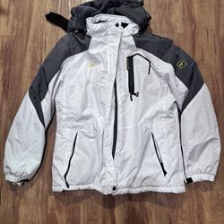 Men’s size XL Outdoor Jacket Puffer Jacket White Charcoal hooded long sleeve zip