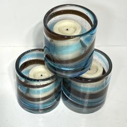 3 Artisan Glass Candle Holders w/battery Candles