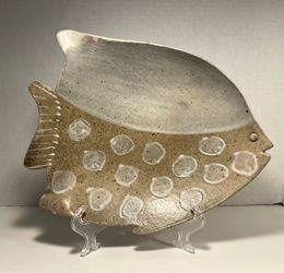 Mid-Century Modern Vintage Coastal Fish Platter Studio Pottery Signed