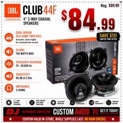 JBL Car Speakers Set 105 Watts 4" 2-Way Coaxial Speaker System Club 44F 🚨 Payment Options Available 🚨
