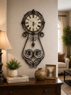 Large 30” Decorative Wrought Iron Wall Clock