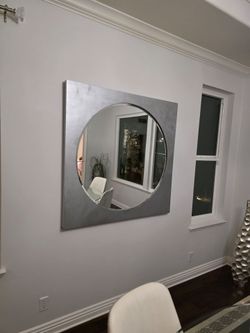 Large Round Mirror with Silver Frame