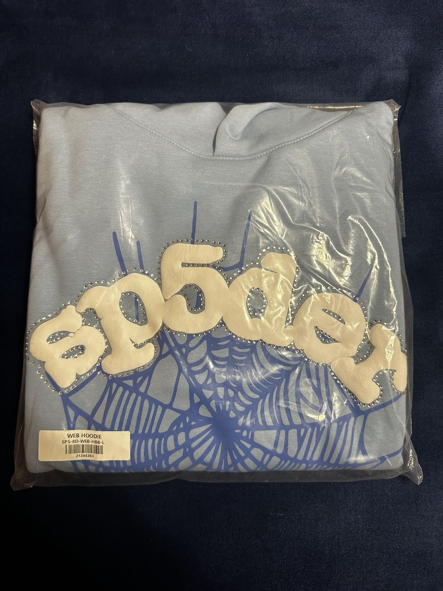 BRAND NEW SKY BLUE RHINESTONE SP5DER HOODIE