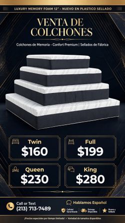 Luxury  memory foam queen size 12” New mattress in a plastic sealed.       Venta de colchones  Hablamos Español  ☎️📲call or Tex (213)713-74-89   Habl