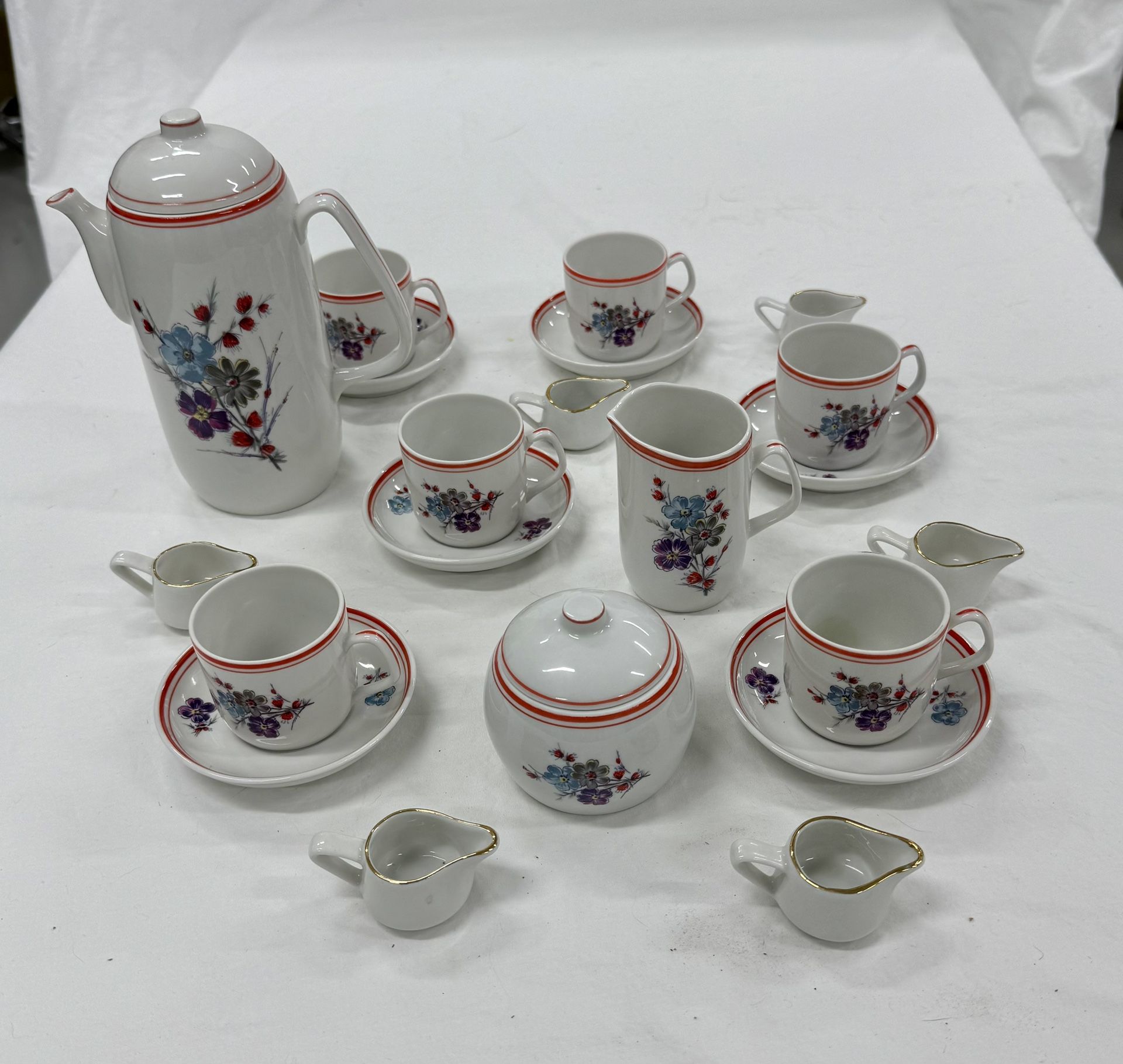 Hollohaza Hungary 1831, Porcelain Espresso set 6 cups, saucers ( 21 pieces)