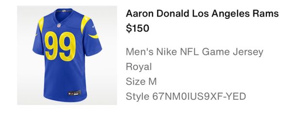 Aaron Donald rams jersey size medium