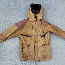 Vtg Hurricane Collection Leather Parka Jacket With Detachable Hood 