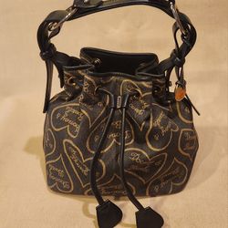 Dooney & Bourke Drawstring Heart Logo Shoulder Handbag Purse 