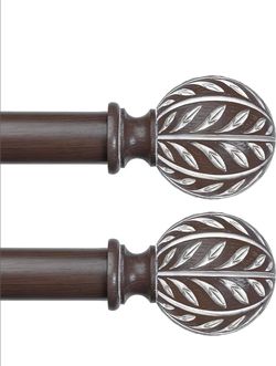 2 Pack Walnut Wood Curtain Rod 36-91 Inch, Boho Decorative 1 Inch Curtain Rods for Windows, Adjustable Heavy Duty Vintage Rustic Window Treatment Rods