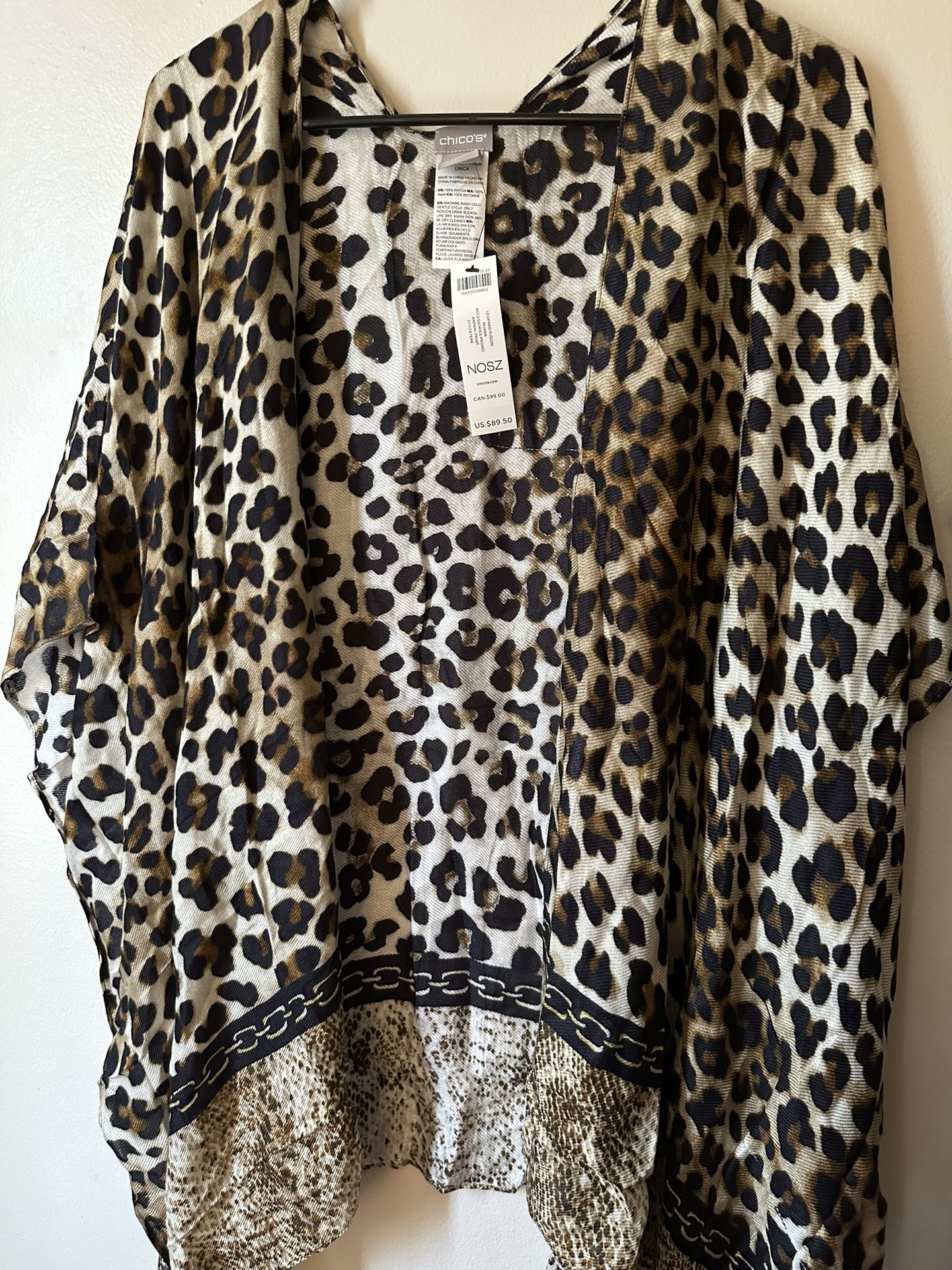 NWT Chico’s Leopard Retails $89.50 Chicos light weight cardigan shawl cheetah