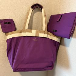 Kate Spade Purple Tote Bag With Diaper Bag And Coin Purse 