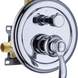 2-Way Shower Diverter Valve, Pressure Balancing 2 Outlet Multi Function Mixer Mixing Rough-in Solid Brass Valve with Trim Kit, Chrome