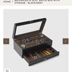 Tawbury Bayswater 12 Slot Watch Box with Storage - Black/Grey