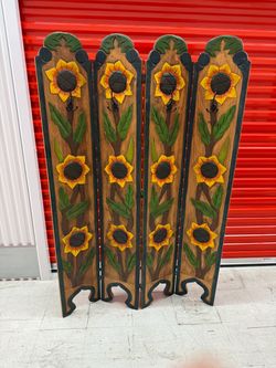 Sunflower 4 Panel Room Divider with Hooks
