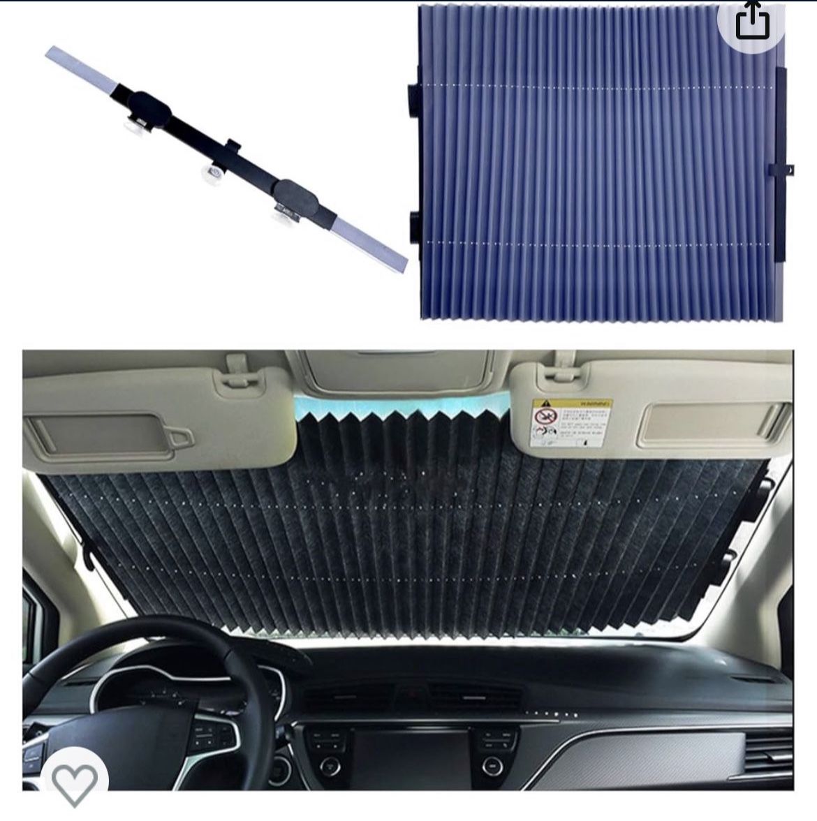Kewucn Car Retractable Windshield Sun Shade, Folding Large Sun Visor Protector with Suckers,