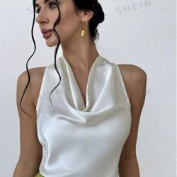 Apricot Women’s Shirt With Halter Neckline & Tie