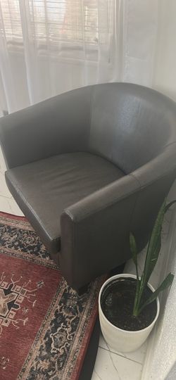 Gray Leather Tub Chair