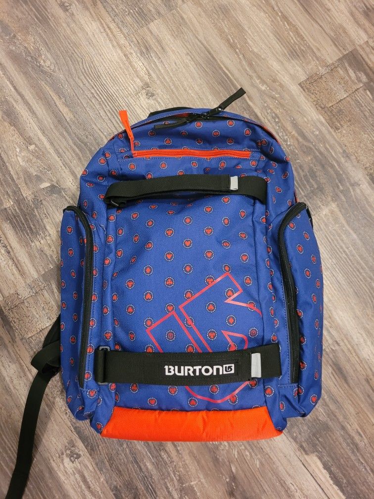 Burton Skateboard Snow Unisex Backpack w Board Straps - blue and red card designs