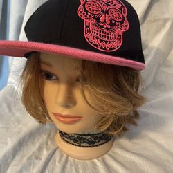 Dia De Muertos Pink Skull Flat Bill Black Cap Hat