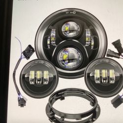 7” Motorcycle LED Headlights 4.5 Fog Passing Lights DOT Kit For Harley Davidson Road King