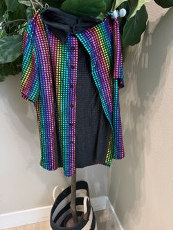 Rainbow Holographic Short Sleeve Button-Up Shirt