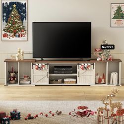 86"-113", Extendable TV Stand, Entertainment Center for 85 95 105 Inch TV, Farmhouse TV Stand with Large Capacity Storage and Sliding Doors, Media Con