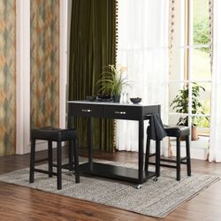 Homy Casa KAYLA BLACK 3 PCS Bar Set Kitchen & Dining Set Open Box