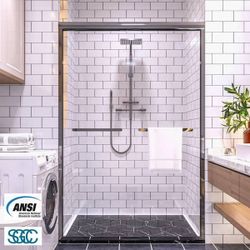 46 to 48 in. W. x 72 in. H Double Sliding Semi-Frameless Shower Door in Chrome with Double Handle