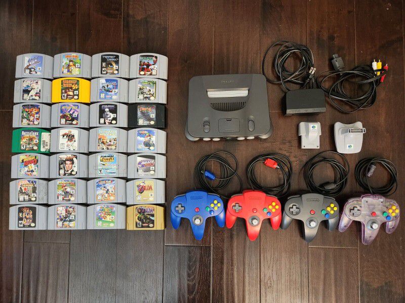 Nintendo 64 Bundle - 28 Games - 4 Controllers - 2 Memory Packs - All Original