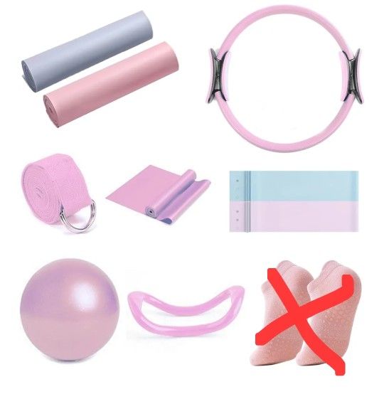 Pilates Ring Circle Set 9 pcs Pilates Equipment Accessories for Home Workouts 9.8” Pilates Ball 12” Magic Circle Yoga Ring and Resistance Bands for Wo
