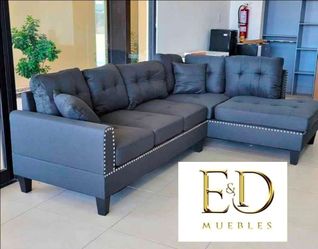 Dark Gray Sectional Sofa with Ottoman