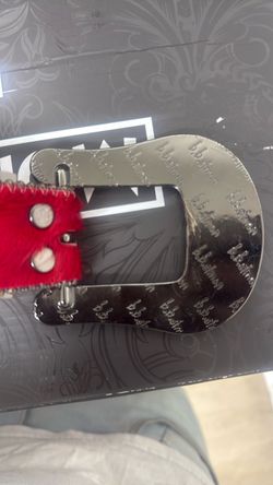 B.B. Simon Red Fur Belt with Silver Buckle