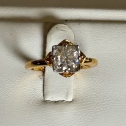 18k Yellow Gold Plated 925 Sterling Silver 1 CTTW Moissanite Certified Ring