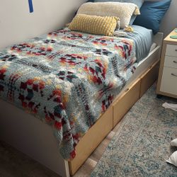 Twin Bed With Three Storage Drawers And Mattress 