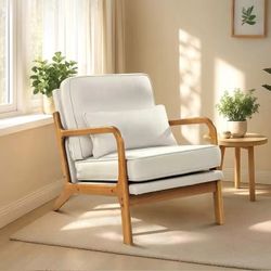 Accent Chair, Mid Century Modern Armchair With Solid Wood Frame And Non-Slip Legs