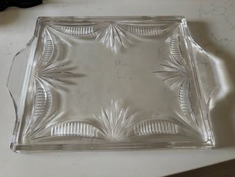 Vintage Pressed  Glass Vanity Serving Tray with Handles