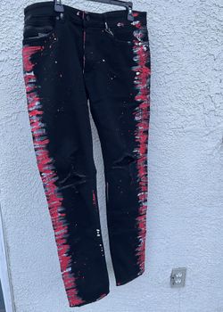 Black And Red Painter Distressed Ripped Jeans Pants