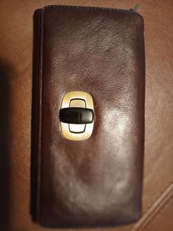 Dark Brown Leather Clutch Wallet with Turn Lock