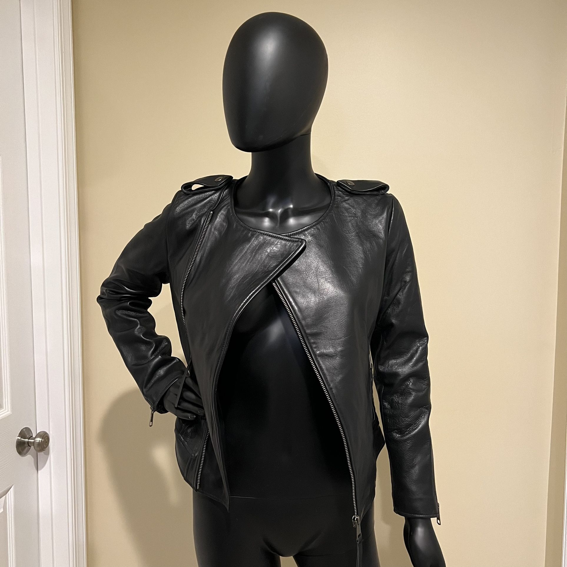 Genuine sheepskin leather jacket coat trench biker slim crop jacket motorcycle