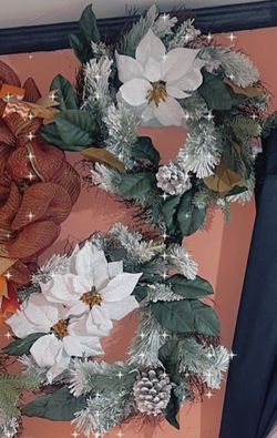 2  White Poinsettias Christmas Wreaths